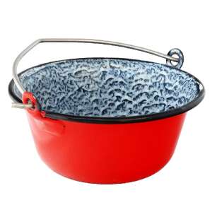 Bonyhádi EMA-LION 0,75 literes zománcozott tálaló bogrács, piros kék-fehér zománccal - Grillezés & Kültéri főzés