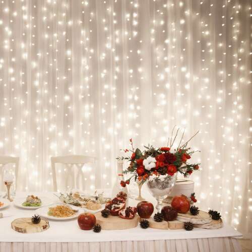 LED curtain lights, string lights, fairy lights, wedding lights, party lights, decorative lights, warm white lights, 2.7m long, 60cm wide, 30cm drop