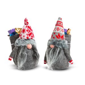 Doi gnomi scandinavi de Crăciun cu cadouri, unul cu căciulă gri și roșie, celălalt cu căciulă albă și roșie - Nonbrand Decorațiuni de Crăciun