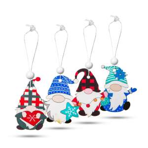 Set de 4 ornamente de Crăciun din lemn cu gnomi - Decorațiuni pentru pomul de Crăciun