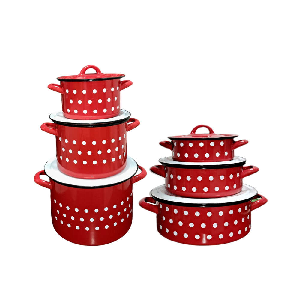 Bonyhádi EMA-LION Piros Pöttyös Zománcozott Edényszett