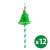 Zelená a biela pruhovaná papierová slamka s 3D zeleným vrchnákom v tvare vianočného stromčeka, balenie 12 kusov