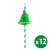 Zelená a biela pruhovaná papierová slamka so zeleným 3D vrcholom vianočného stromčeka