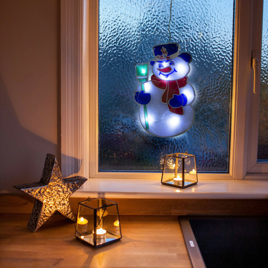 LED PVC Window Decoration - Snowman - 26 x 17 cm - 3 x AAA