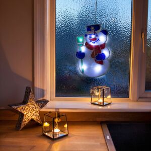LED Schneemann Fensterdekoration in Gebrauch, Weihnachtsdeko - Saisonale Dekoration