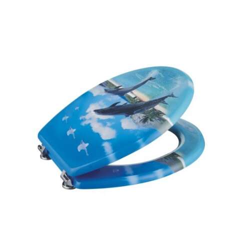 Kermix univerzális MDF WC ülőke, delfinek és madarak mintával, kék