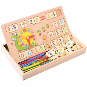 Drevená vzdelávacia hračka pre deti - Učenie matematiky s hodinami a číslami - Hračky pre rozvoj školákov