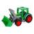 Green plastic toy tractor with a front loader, perfect for kids to play with in the sandbox or garden.
