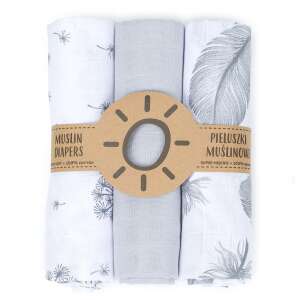MTT Textil pelenka 3db + Mosdatókesztyű - Tollak és virágok #fehér-szürke 34123297 Textil pelenkák
