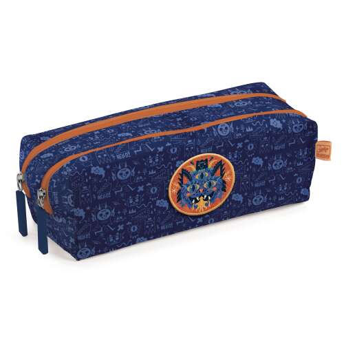 Djeco Monster pencil case with two compartments, blue with monster design