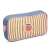 Djeco pencil case with two compartments, yellow and blue striped with apple design