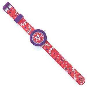 Djeco Heart Watch, purple watch with red strap and floral pattern, kids watch - Fashion & Clothing