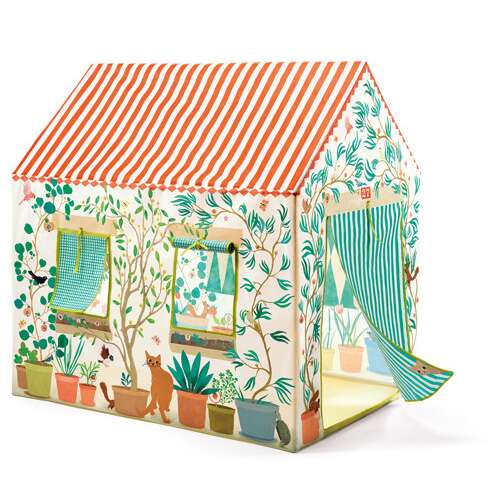 Djeco Spielhaus, ein farbenfrohes und lustiges Spielzelt für Kinder mit einem Gartendesign, Fenstern und einer Tür