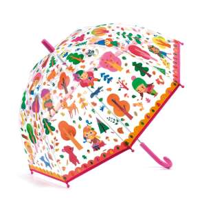 Djeco Forest Umbrella for Kids, clear umbrella with colorful forest design, perfect for rainy days - Children's Umbrella