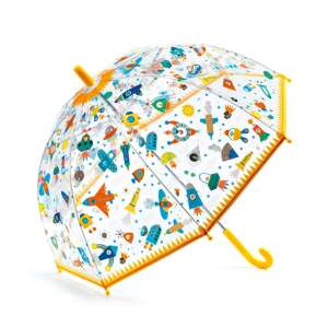 Djeco Space Umbrella for Kids, clear umbrella with colorful space themed design, perfect for rainy days - Children's Umbrella