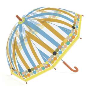 Djeco Wild Bird Umbrella for Kids, transparent with blue and yellow stripes and colorful dots - Children's Umbrella