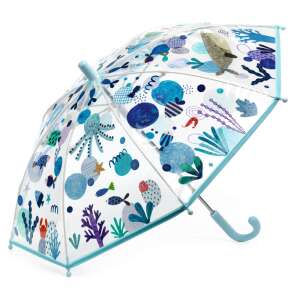 Djeco Sea Umbrella for Kids, clear umbrella with sea creatures and blue accents - Children's Umbrella