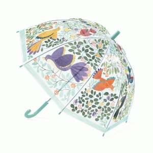 Djeco Flowers & birds umbrella for kids, transparent with colorful birds and flowers design - Children's Umbrella