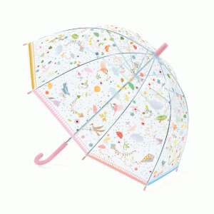 Djeco Lightness Small Clear Umbrella with Colorful Floral Design - Children's Umbrella
