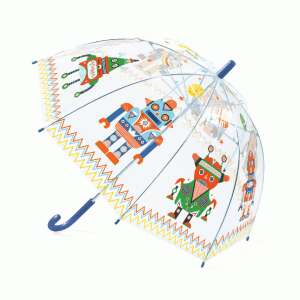 Djeco robot umbrella for kids, clear transparent umbrella with colorful robot design - Children's Umbrella