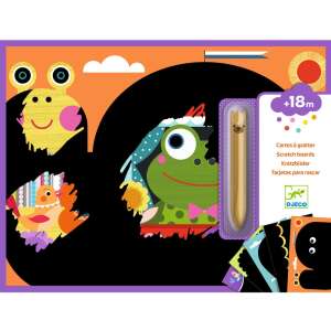 Djeco Scratch Boards - Funny Discoverer - It is fun to discover - 5 scratch boards with a wooden stylus, 18 months+ - Art & Craft
