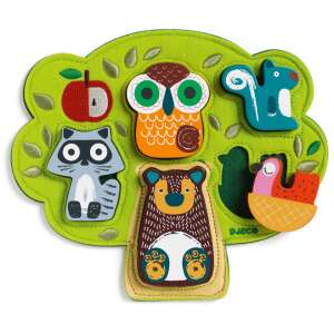 Djeco Baum Puzzle mit Tieren - Eule, Eichhörnchen, Waschbär, Bär und Vogel - Babys & Toddler