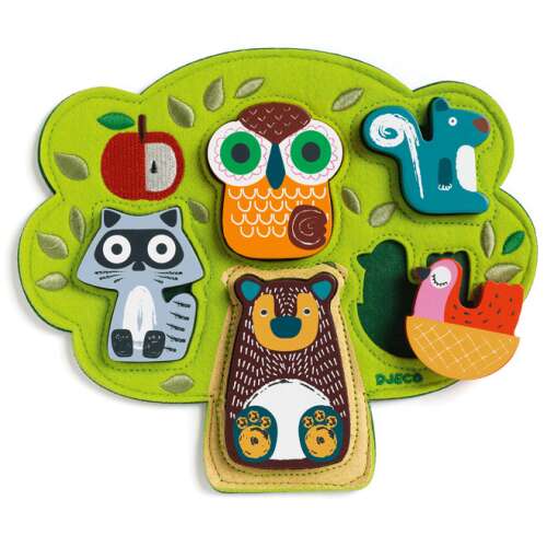 Djeco Tree Puzzle with Animals - Owl, Squirrel, Raccoon, Bear, and Bird