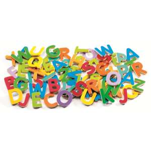Djeco Magnetische Buchstaben - 83 kleine Buchstaben, bunte Holzmagnete zum Lernen und Spielen - Entwicklungsspiele für Schulkinder