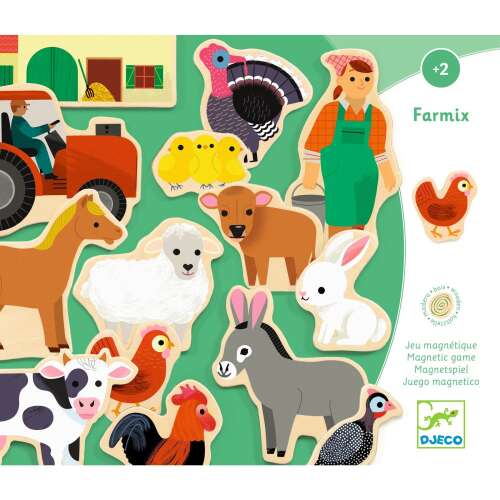 Djeco Farmix Magnetic Farm Puzzle, a fun and educational toy for kids featuring farm animals, a farmer, and a tractor