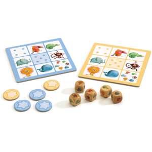 Компоненти на настолната игра Djeco Yams Classic: игрална дъска, зарчета, чипове - Настолна игра и Маса за джаги и аксесоари