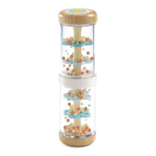 Djeco BabyRaini Rainmaker, a wooden baby rattle with colorful beads and a soothing rain sound