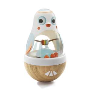 Djeco Baby Rattle Chick -  Wooden baby rattle in the shape of a chick with colorful beads and a clear plastic body - Rattle