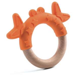 Djeco BabySet orange silicone teething ring with wooden base and star design - Rattle