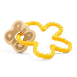 Djeco BabyStretchi Butterfly Teether, a soft and flexible teether for babies with a wooden butterfly ring - Chewing gum