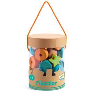 Djeco Filacolor Lacing Game with Wooden Shapes in a Cardboard Box - Baby Walker and Developmental Toy for Toddler