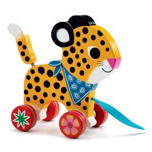 Djeco Greta pull-along toy, wooden leopard with wheels, colorful design, for babies - Babies & Toddler