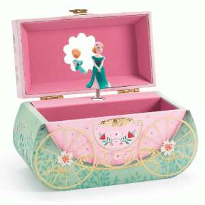 Djeco Muzyczna szkatułka na biżuterię - Kareta - Carriage ride, różowy i zielony wzór powozu z baletnicą w środku, odtwarza muzykę po otwarciu - Djeco