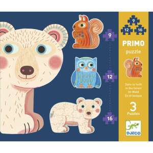 Djeco Primo puzzle - In the forest - 3 puzzles with 9, 12 and 16 pieces - Puzzle