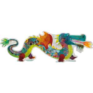 Djeco Puzzle uriaș Leon dragonul, 58 de piese, 1m lungime, ilustrație colorată cu dragon, arată puzzle-ul finalizat - Djeco Puzzle