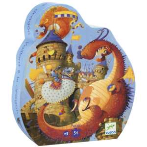 Djeco Vaillant și Dragonul 54 de piese puzzle, cutie în formă de castel - Puzzle 3D & Puzzle cu burete