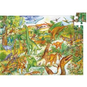 Djeco dinoszaurusz megfigyelő puzzle, 100 darabos, színes dzsungelben dinoszauruszokkal - Puzzle & Kirakó