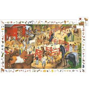 Puzzle de observare Djeco - Călare, un puzzle colorat și captivant cu mulți cai și oameni de găsit - Puzzle 3D & Puzzle cu burete