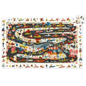 Djeco Állati autóverseny megfigyelő puzzle, 54 darabos, színes versenypályával, állatokkal, akik autókat vezetnek - Puzzle & Kirakó