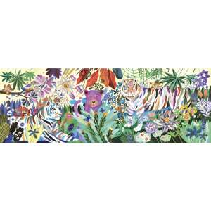 Djeco Rainbow Tigers 1000 piece jigsaw puzzle, featuring colorful tigers and flowers - Djeco Puzzle