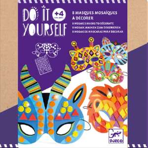 Djeco Csináld magad! Dzsungel állatok mozaik maszkok készlet, 8 díszíthető maszk - Kreatív játék