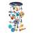 Djeco Do It Yourself Solar System Mobile to Paint, finished product: a colorful mobile of the solar system with planets, rockets, and stars