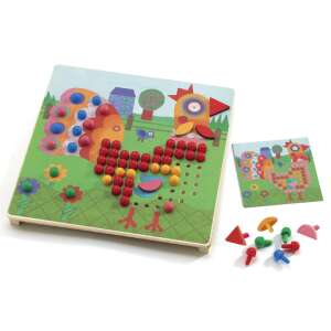 Djeco Mosaico Animo Animal Mosaic Peg Board Game, featuring a rooster, with pegs and pattern card - Djeco Creative Toy