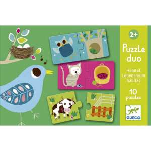 Djeco Puzzle Duo Habitat - 10 piece puzzle for kids ages 2 and up, featuring animals and their habitats - Baby Puzzle