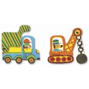 Djeco Párositó puzzle - Construction Vehicles - 2 piece puzzle with a truck and a crane - Baby Puzzle