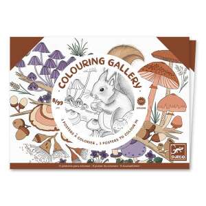 Djeco Colouring Gallery - 3 Posters to Colour In - Forest Animals and Mushrooms - Activity Book, Coloring